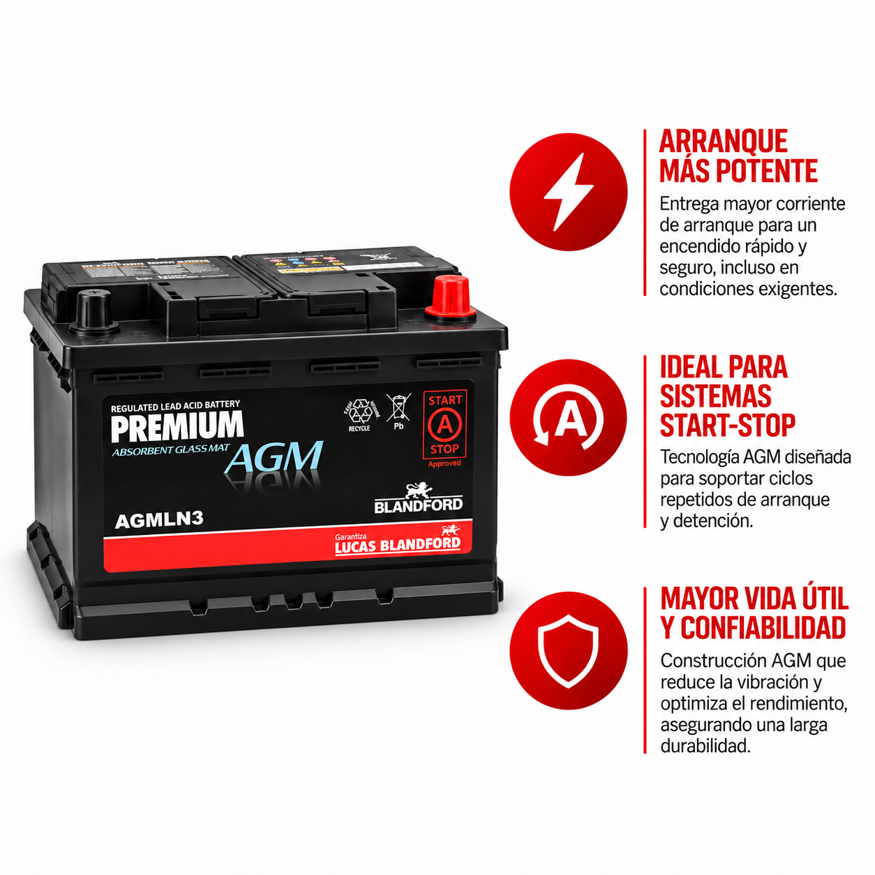 Batería Lucas Blandford Premium AGM AGMLN3 - Imagen 2