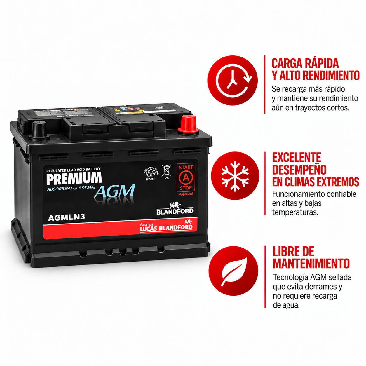 Batería Lucas Blandford Premium AGM AGMLN3 - Imagen 3